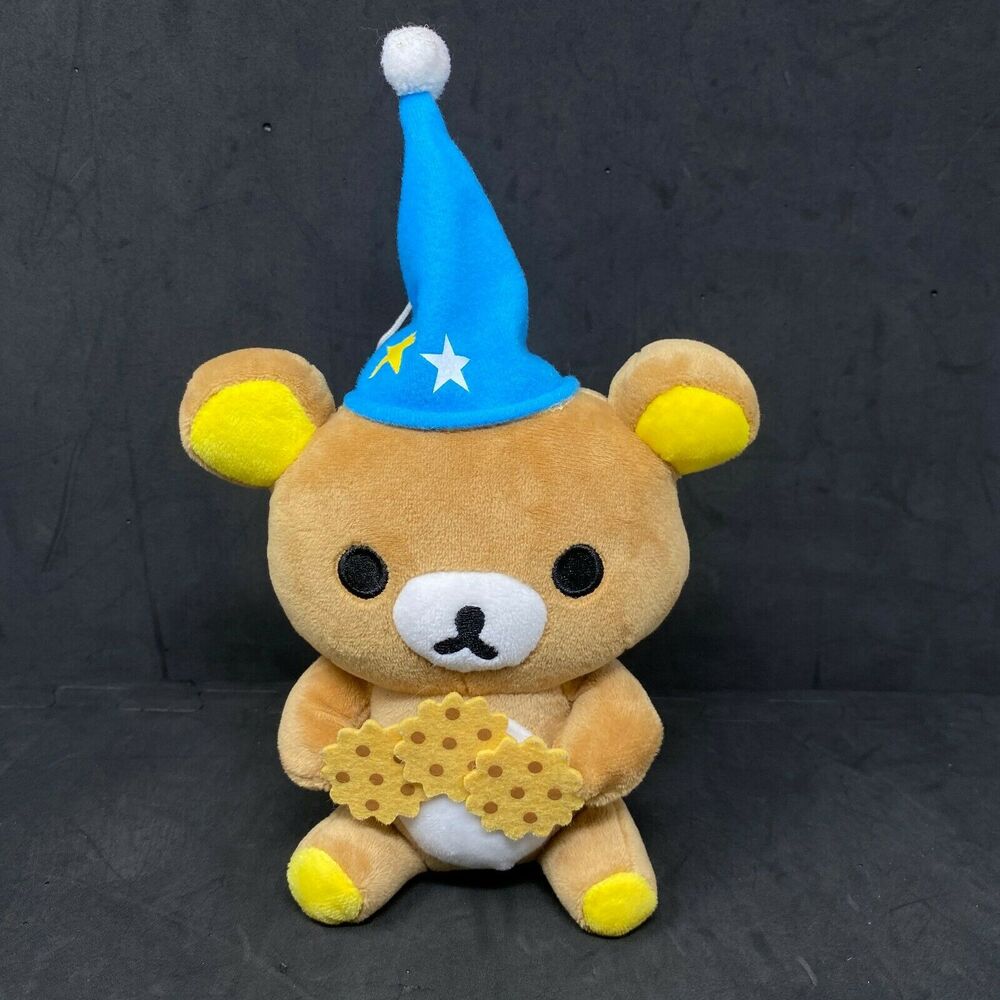 San-X Rilakkuma Teddy Bear Plush Wearing Blue Hat‎ Holding Cookies 6"